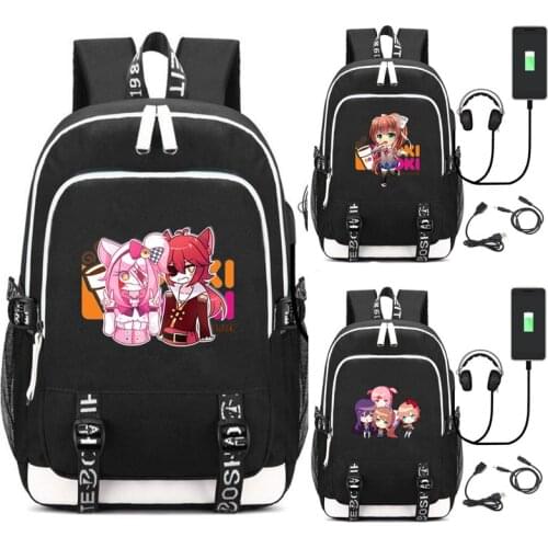 2020 Hot Anime Doki Doki Literature Club Backpack Bag USB Port /Headphone Rucksack Bag Teenager Student School Laptop Cosplay