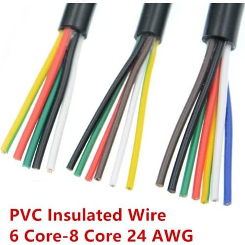 24 AWG 0.2MM2 RVV 6/7/8 Cores Copper Wire Conductor Electric RVV Cable Black soft sheathed wire