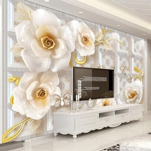 Custom 3D Wallpaper Modern Simple Rose Flowers Butterfly Geometric Mural Living Room TV Sofa Luxury Home Decor Wall Paper For 3D