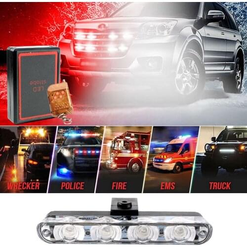 4 In 1 LED Strobe Light Bar 4*4LED 12V DC Flashing Emergency Grille Warning Light with Remote Control Car Truck Safety Lamp