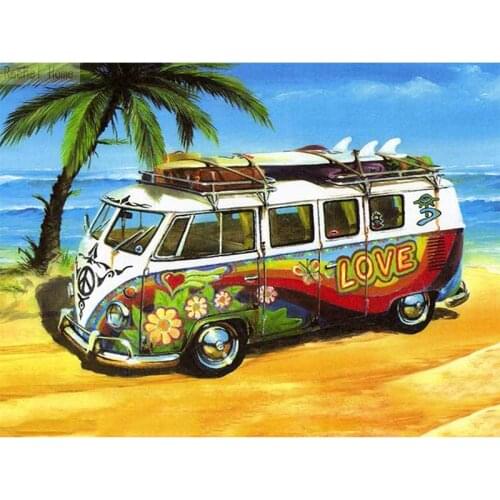 Diamond Embroidery Diy Diamond Painting Cross Stitch Kits Diamond Mosaic Seaside bus Full Square Diamond Embroider CS209