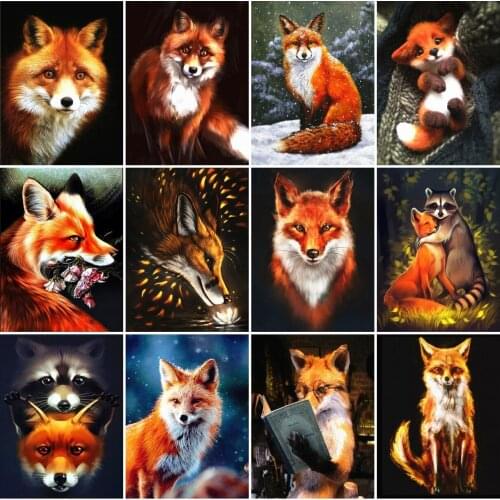 AZQSD Diamond Painting Fox Mosaic Full Square Handmade Rhinestones Diamond Embroidery Animal Cross Stitch Kits Home Decoration