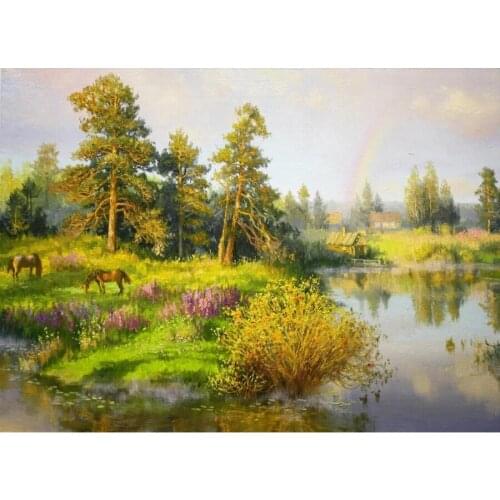 Diamond Painting Nature Full Square Landscape Diamond Mosaic Tree Needlework Diamond Embroidery village Scenery Handmade Gifts