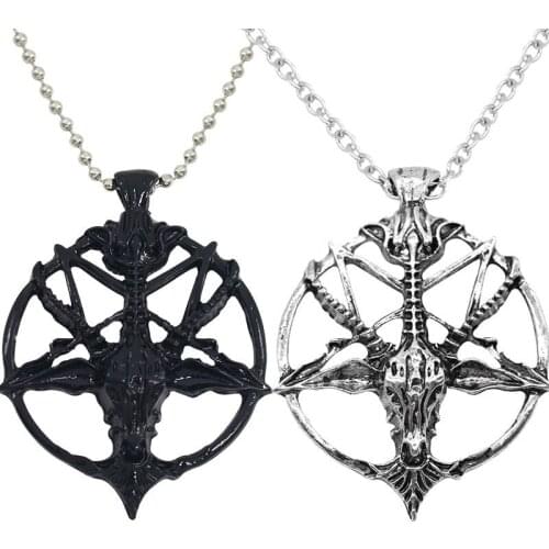 Fashion New Retro Man Woman Five-pointed Star Hell Skull Goat Head Chain Alloy Pendant Necklace Jewelry Gift 2021 Wholesale