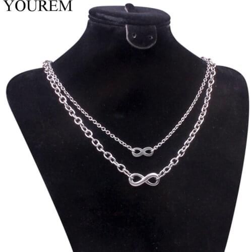 YOUREM 6mm 3mm width chain stainless steel lucky eight necklaces men knot personality luck multilayer necklace women collares