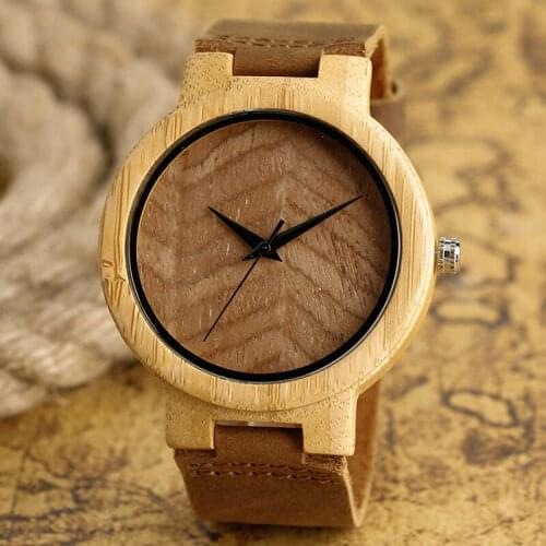 Fashion Men Women Wood Watch Stitching Leaves Pattern Tree Stripes Concise Wooden Wristwatch Unisex Bamboo Clocks Creative Gifts