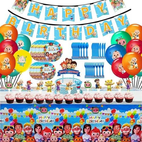 Cocomelon Birthday Party JOJO Childrens Party Supplies Decoration Latex Balloon Pull Flag Hanging Spin Cake Set House Decor