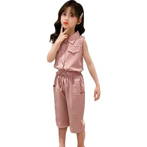 Children Summer Clothes Solid Color Girl Clothes Casual Style Girls Clothing Sets Teenage Childrens Tracksuit