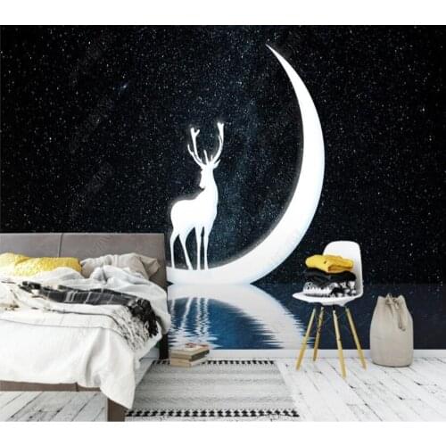 Papel de parede European beautiful artistic conception starry sky elk Background Wall 3D wallpaper mural,living room home decor