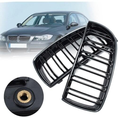 JXLCLYL 1Pair Gloss Black Front Kidney Grill Grille Double Slat For B-M-W E90 E91 05-08