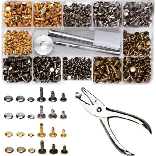 WSFS Hot 240Pcs/Set Leather Rivets Double Cap Rivet with 4Pcs Fixing Tools for Leather Coat Jacket Jeans Bag