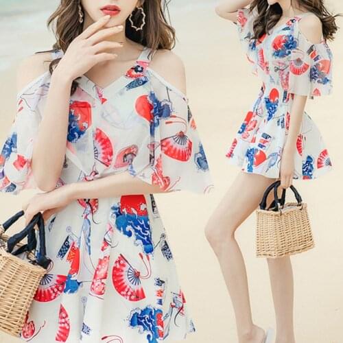 Hot Women Swimsuit Conservative One Piece Floral Backless Bikini Skirt Swimsuit with Chest Pad for Swimming Pool Swimwears 2021