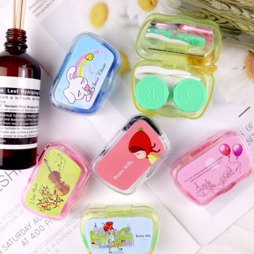 Cute Cartoon Contact Lens Case With Mirror Women Girls Contact Lenses For Eyes Contact Lenses Box Suction Cup Tweezer