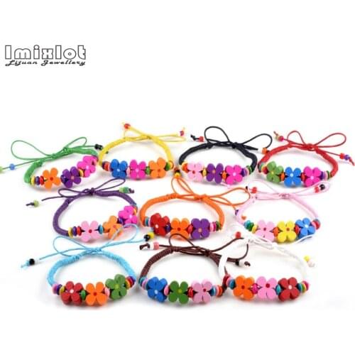 Fashion Wooden Flower Bracelets For Women 10 Colors Bohemian Handmade Braided Rope Lucky Friendship Bracelet Female Jewelry
