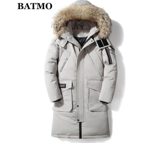 BATMO 2019 new arrival winter raccoon fur collar 90% white duck down hooded jackets men,mens warm jackets,plus-size