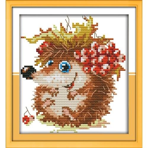 The hedgehog in autumn cross stitch kit animal 14ct 11ct count print canvas stitching embroidery DIY handmade needlework plus