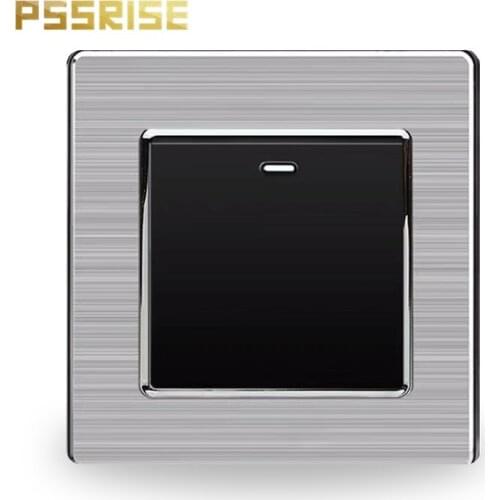 S06 PSSRISE 1 Gang 1/2 Way Wall Push-button Switch Control Lamp Stainless Steel Panel Fluorescent 16A AC 250V