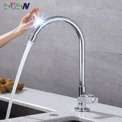 Single Cold Kitchen Faucets SDSN Polished Chrome Sensor Kitchen Faucet Single Handle Single Cold Touch Kitchen Faucets