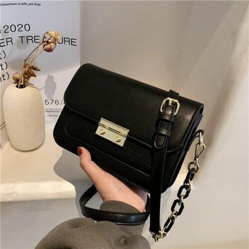 Solid Color Thick Chain Small PU Leather Crossbody Bags For Women 2021 Summer Shoulder Cross Body Bag Ladies Handbags