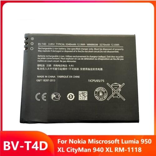 Original Replacement Phone Battery BV-T4D For Nokia Miscrosoft Lumia 950 XL CityMan 940 XL RM-1118 Rechargable Batteries 3340mAh