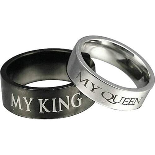 8MM Couple Rings, Stainless Steel My King and My Queen Wedding Band Promise Ring Fashion Jewelry Womens Ring