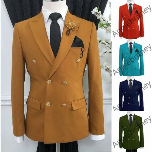 Jacket+Pants) Handsome Peak Lapel 2 Piece Groom Tuexdos For Wedding Formal Prom Suit Party Evening Blazer Custom Made