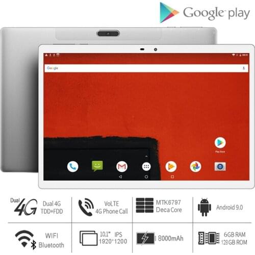2021 Newest 10.1 inch Tablet PC MT6797 Deca Core 6GB RAM 128GB ROM 4G LTE 13.0/5.0MP Android 9.0 1920X1200 2.5K IPS Tablets
