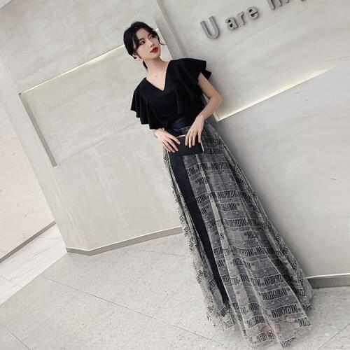 Sexy Office Dress A-line dress V-neck Lotus Leaf Sleeve Pleat Evening Dress Elegant Vestidos Robe De Soiree qipao