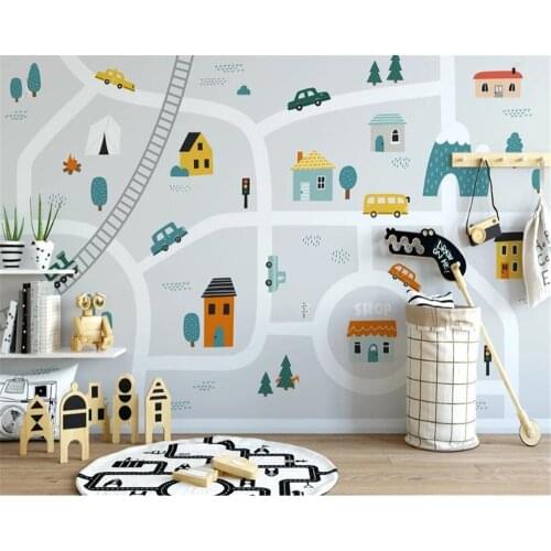 Custom wallpaper cartoon road car childrens room background wall home decoration kindergarten background mural 3d wallpaper