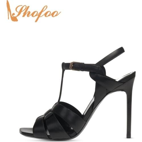 Black Stilettos Sandals Gladiator High Thin Heels Shoes Women Large Size 15 16 Ladies Fashion New Casual Buckle T-Strap Shofoo