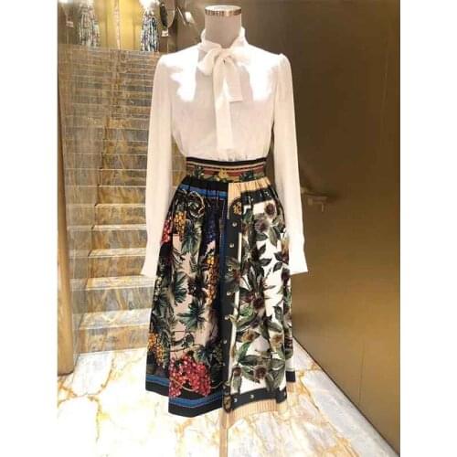 Twill 2021 Autumn Winter Silk Skirt Midi Print Skirt Patchwork Pumpkin Chinese Chestnut Maple Leaf Squirrel Elegant