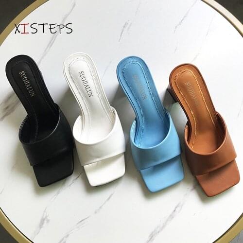 Brand New Women Slippers Summer Outdoor Sandals Square High Heel Slip On Flip Flop Elegant Women Slides Sandal 2021 Large Size