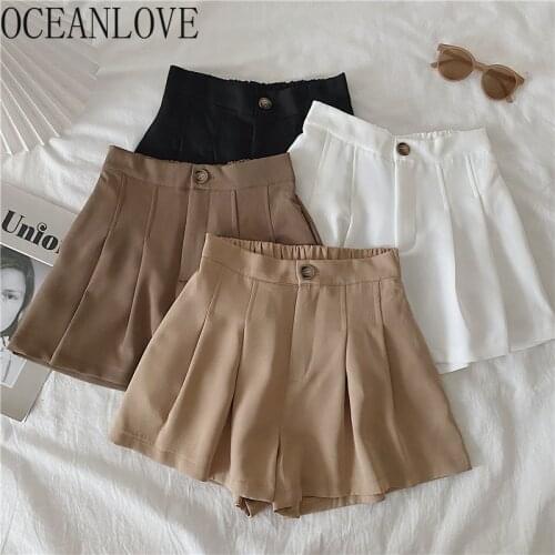 OCEANLOVE Korean Fashion Casual Shorts Women Summer High Waist Loose A-line Wide Leg Pants Solid Thin All-match Femme Pantalon