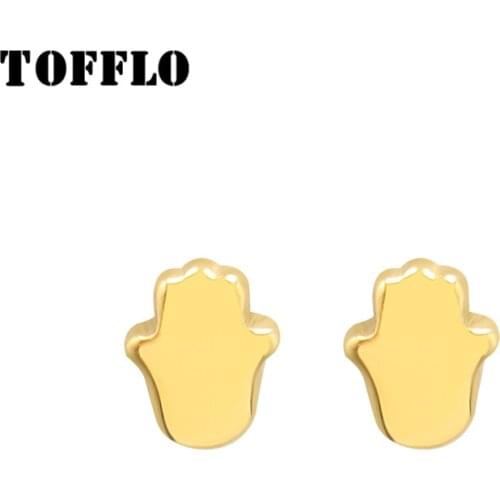 TOFFLO Stainless Steel Jewelry Little Star Flower Earrings Small Cute Female Stud Earrings BSF390