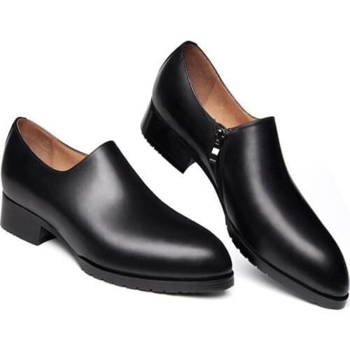 Sping Autumn Simple Elegant Business Dress Men Shoes Mens Pointed Toe Zipper Genuine Leather Wedding Shoes British Trendy Shoes