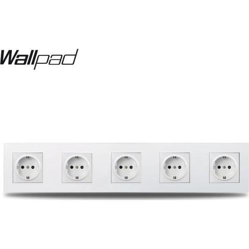 Wallpad S6 White 5 Frame Quintuple EU Plug Electric Socket Outlet Brushed PC Plastic Panel