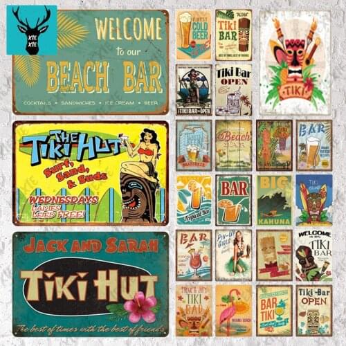 [XIEXIE]Pub Bar Wall Decor Metal Sign Plaque Metal Summer Tiki Sign Metal Plate For Tiki Bar Beach Bar Decorative Iron Painting