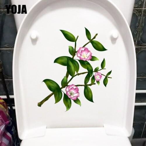 YOJA 18.4*21CM Fresh Beautiful Flowering Branches WC Toilet Seat Stickers Home Wall Decoration T1-0743