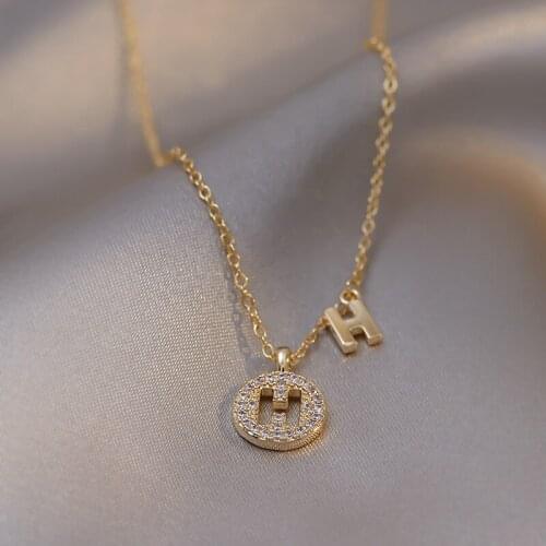 Simple Gold Color Zircon Letter H Pendant Necklaces for Women Simple Zinc Alloy Clavicle Chain Cute/Romantic KR Jewelry