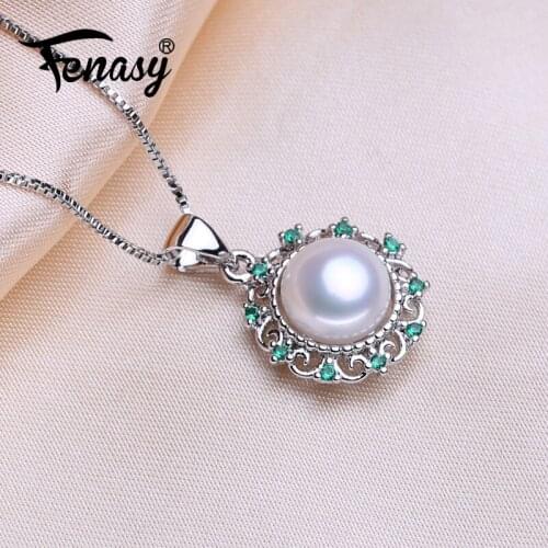 FENASY 925 Sterling Silver Natural Pearl Necklace For Women Bohemian Round Trendy Cubic Zirconia CZ Necklace Birthday Gift