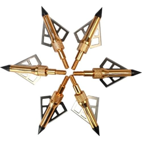12pcs high quality hunting broadheads 100 grain 3 blades steel golden arrow heads for shooting bow and Crossbow arrowheads