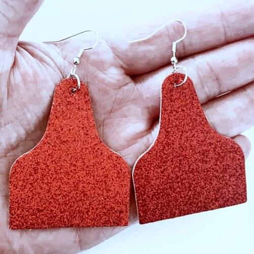 2020 Ins Country Cow Tags Earrings Western Cowboy Style Red Glitter Faux Leather Teardrop