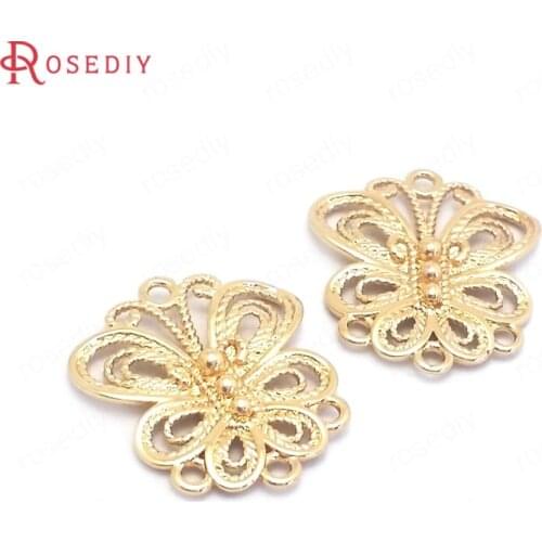 39729)10PCS 17MM 24K Champagne Gold Color Brass Butterfly Earrings Connect Charms Jewelry Making Supplies Findings Accessories