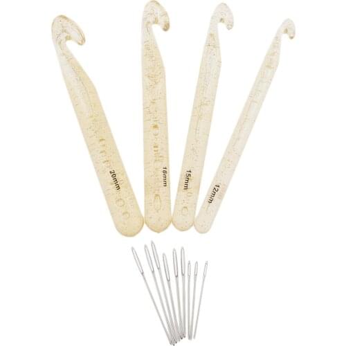 4Pcs Huge Crochet Hook Set and 9 Pieces Large-Eye Blunt Needles,Yarn Crochet Hooks Needles for Rag Rugs,Shawl and More