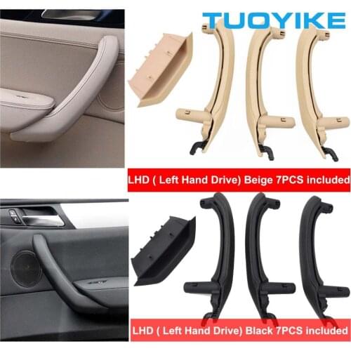 7PCS/Set LHD Left Hand Drive Interior Door Pull Handle Inner ABS Carbon Fiber Outer Leather Panel For BMW X3 X4 F25 F26 2010-16