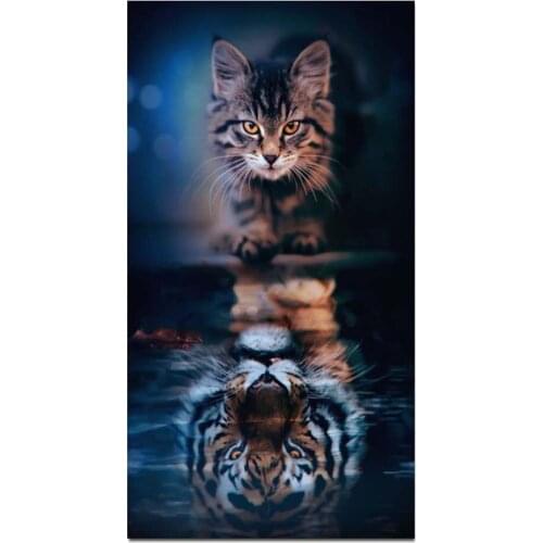 Funny Cat and Tiger Diamond Embroidery,Diamond Mosaic Full rhinestone 5D Diamond painting cross stitch,Animal,needlework