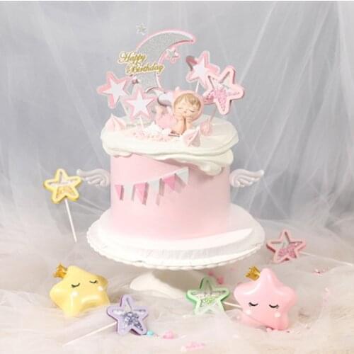 Baby Shower New Paper Baby Birthday Cake Topper Sparkles Colored Star Baking Cake Topper Kids Birthday Party Cupcake Decorations