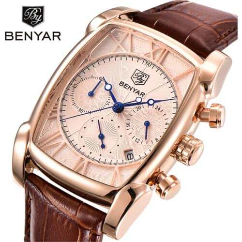 BENYAR Top Brand Men Luxury Business Watch Fashion Military Sports Leather Quartz Watch Chronograph Waterproof Relogio Masculino