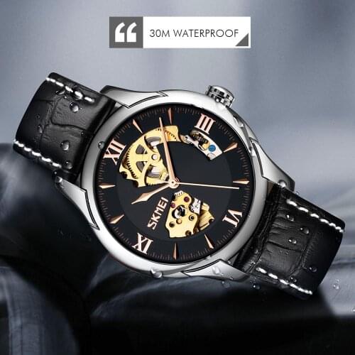 SKMEI 9223 Fashion Mechanical Watch Men Automatic Watch Quartz Waterproof Hollow Art Strainless Steel Strap montre homme Clock