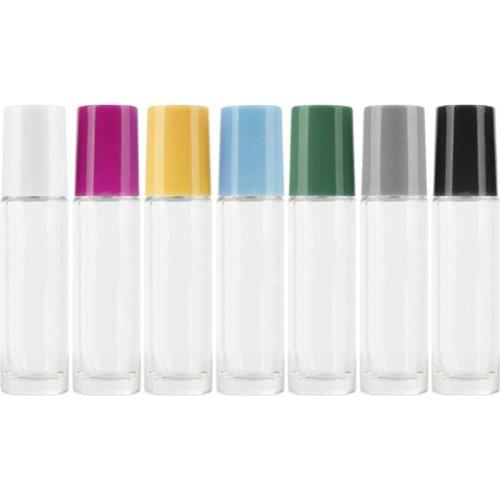 Color Cover Transparent 10ml Multiple Optional With Stainless Steel Beads Empty Roll Packing Glass Bottle 50pcs/lot